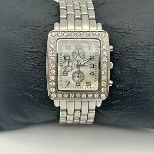 Square-dial Silver-tone Crystal Bezel Women’s Watch Working New Battery